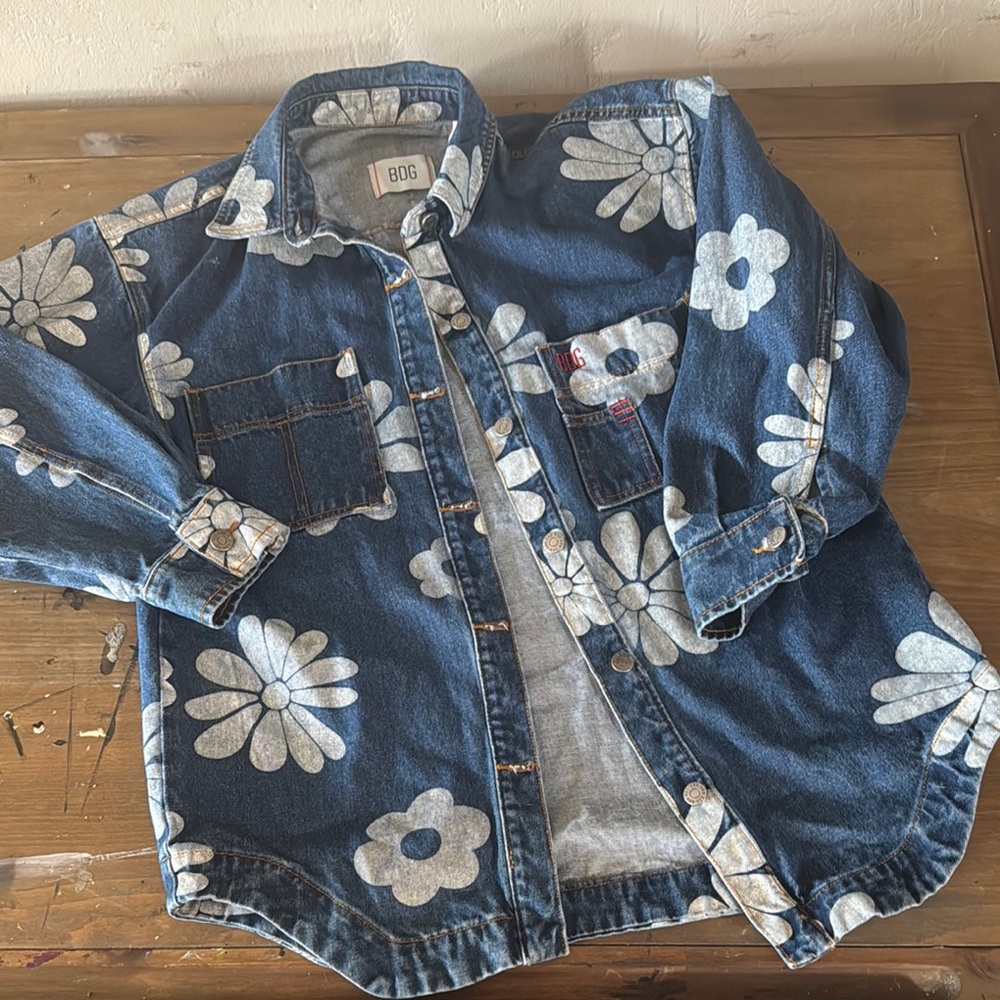 BDG Blue Floral Denim Shirt S